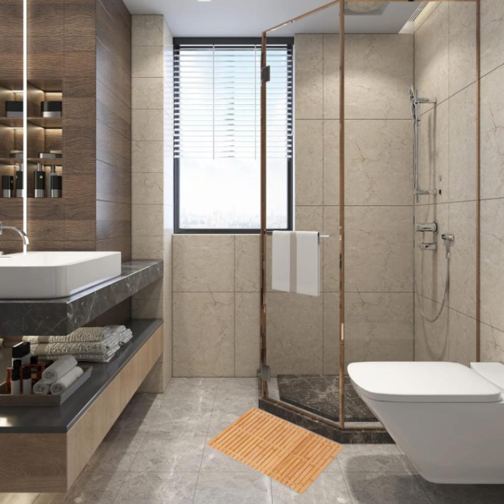 Bamboo bathroom mat, wooden, non-slip, natural rug, 40x60 cm