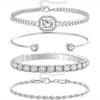 4Exquisite gold and silver bracelet set for women, with cubic zirconia inlay, layered chains, adjustable trendy jewelry
