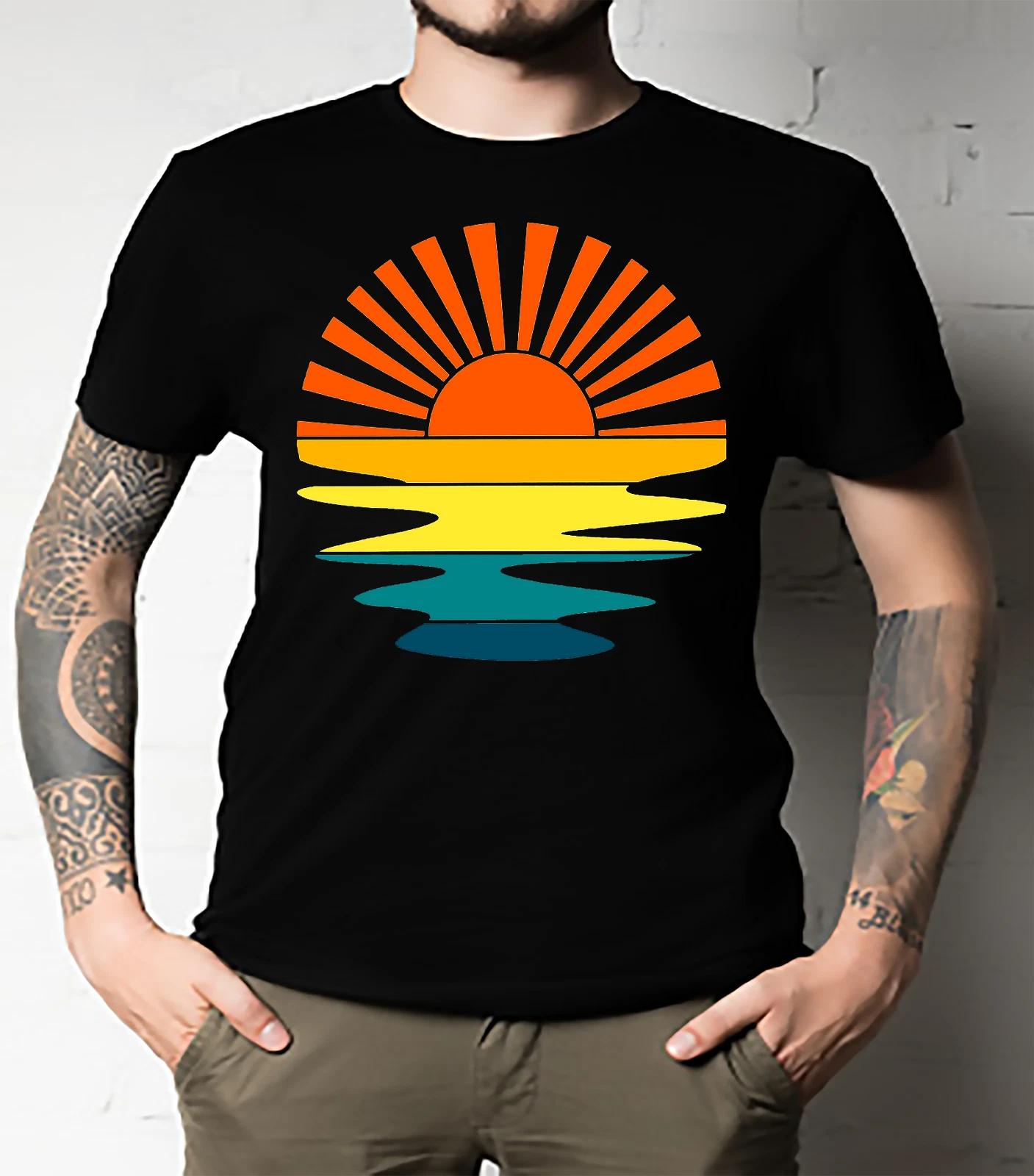 Men s and Women s T-shirts Retro Sunset Rays Wavy Shirt, Vintage Shirt, Retro Sunshine Shirt, Sun Rays Tee XL
