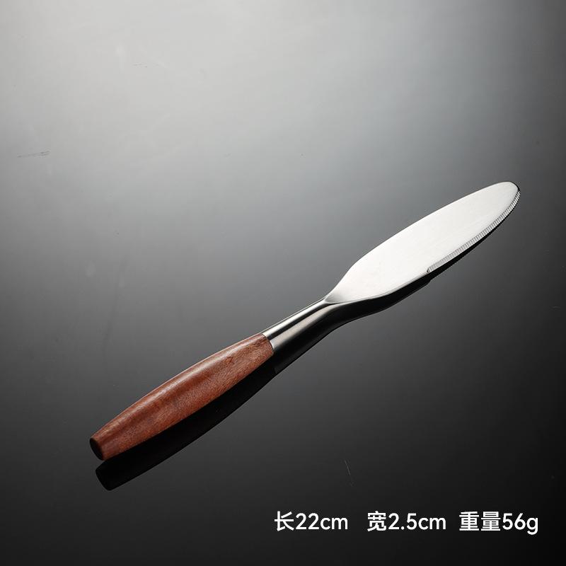 Elegancki zestaw ze stali nierdzewnej 304 z rękojeścią z drewna huanghuali, nóż, widelec i łyżka w stylu zachodnim, 5 głównych części, hotel Shabili