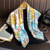 90Cm Luxury Fancy Square Scarf For Ladies Flower Print Silk Scarf Women Bandana Large Hijab Female Shawl Scarves Warps