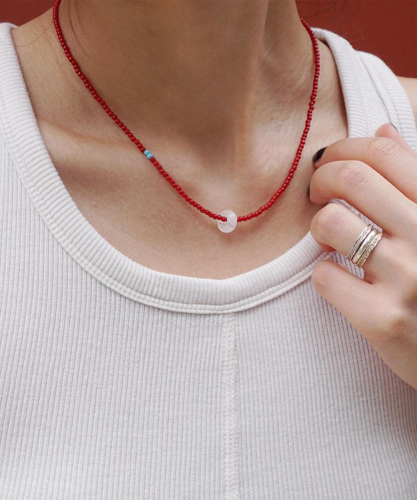 Ourpierre Red Bead Donut Necklace