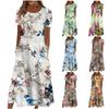 Women's Casual Dresses Printed Dresses Summer Dresses Printed Pleated Round Neck Midi Dresses Basic Classic Outdoor Daily Short Sleeve Loose Dresses
