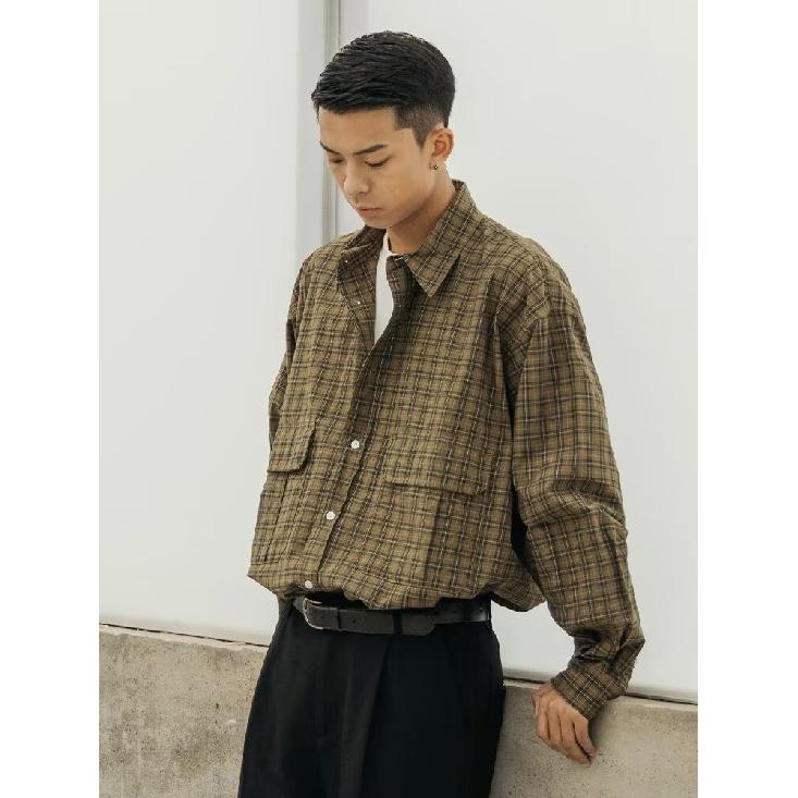 Xbro Japanese-Style Retro Anti-Wrinkle Vintage Gender-Free Plaid Multi-Pocket Mountain Niche Shirt Couple Coat