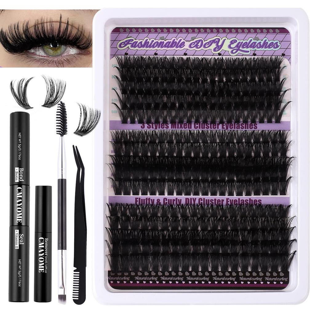 DIY Dense D-Curl False Eyelash Extension Set - Fluffy, Segmented & Curled Doll Lashes