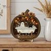 Fall Harvest Home Decoration Halloween Ghost Wooden Tabletop Ornament, 2D Flat Cute Reading Bathing Thanksgiving Table Centerpiece Watering
