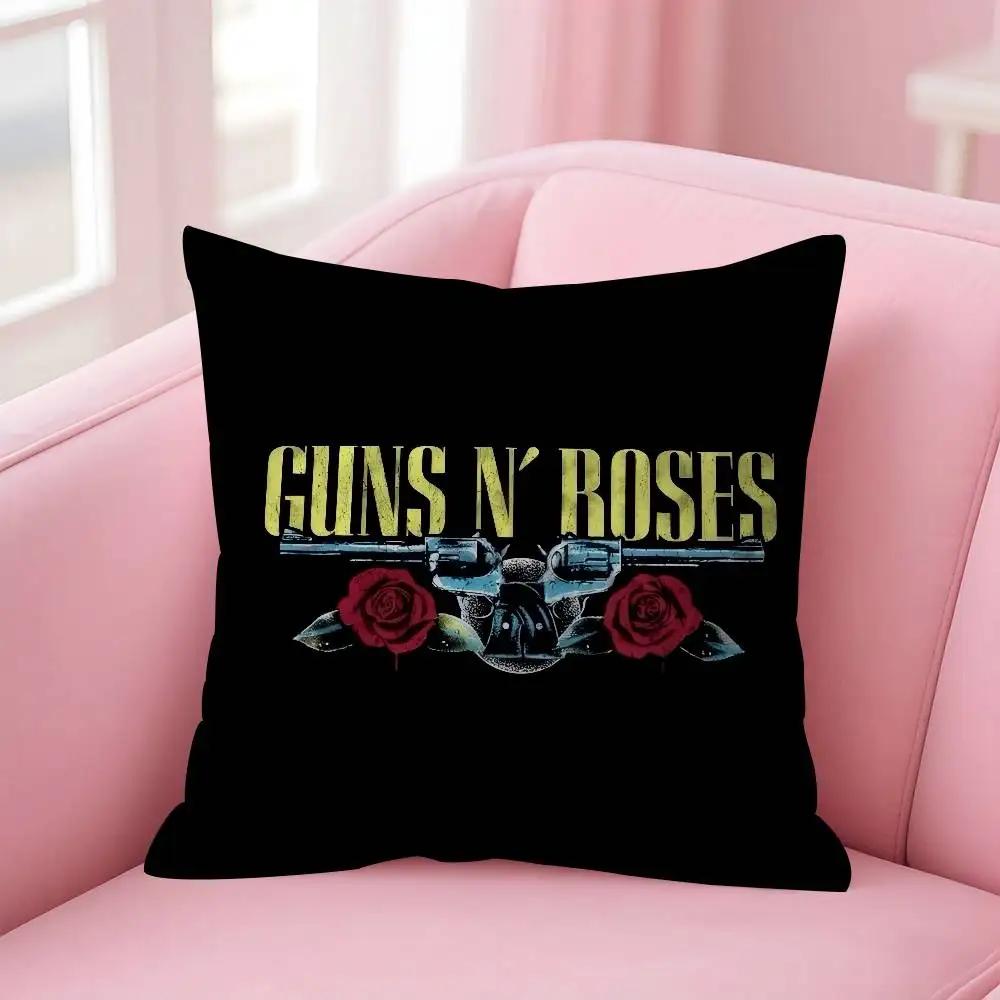 Classic Rock Band Retro Music Print Cushion Cover, Soft Plush Square Throw Pillowcase for Sofa Living Room Home Decor