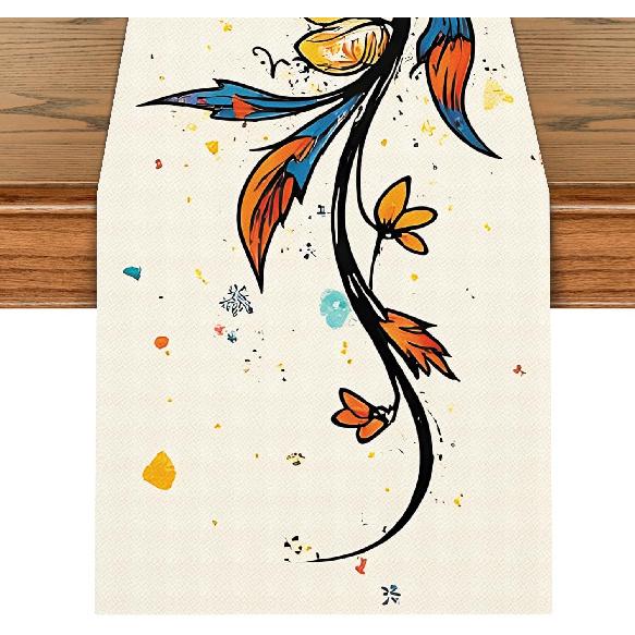 ANNA QUEEN Boho Floral Table Runner 13x72 Inch, Colorful Mexican Otomi-Style, Folk Art Table Decor for Dining Table, Fiesta Party, Kitchen, Wedding