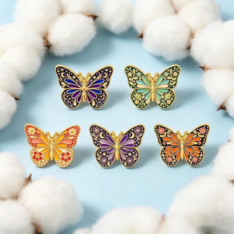 1/5Pcs Moon Star Pattern Brooch Vintage Floral Butterfly Enamel Pin Set For Coat Collar Lapel Pins Metal Badges Jewelry Gift