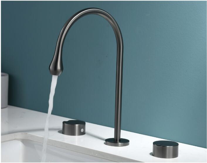 Widespread Basin Faucet Bathroom Hot and Cold Total Brass Water Mixer Tap Brush Gray Black Basin Water Sink Mixer crane