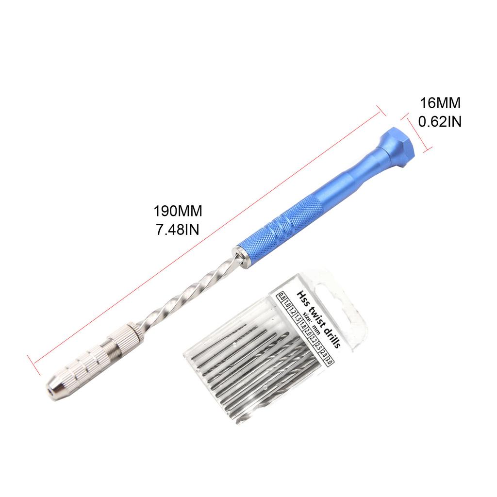 Trapano a mano manuale perforatore con 0 punte da trapano a spirale mini semi-automatico di precisione per fai da te, portachiavi in resina, creazione di gioielli