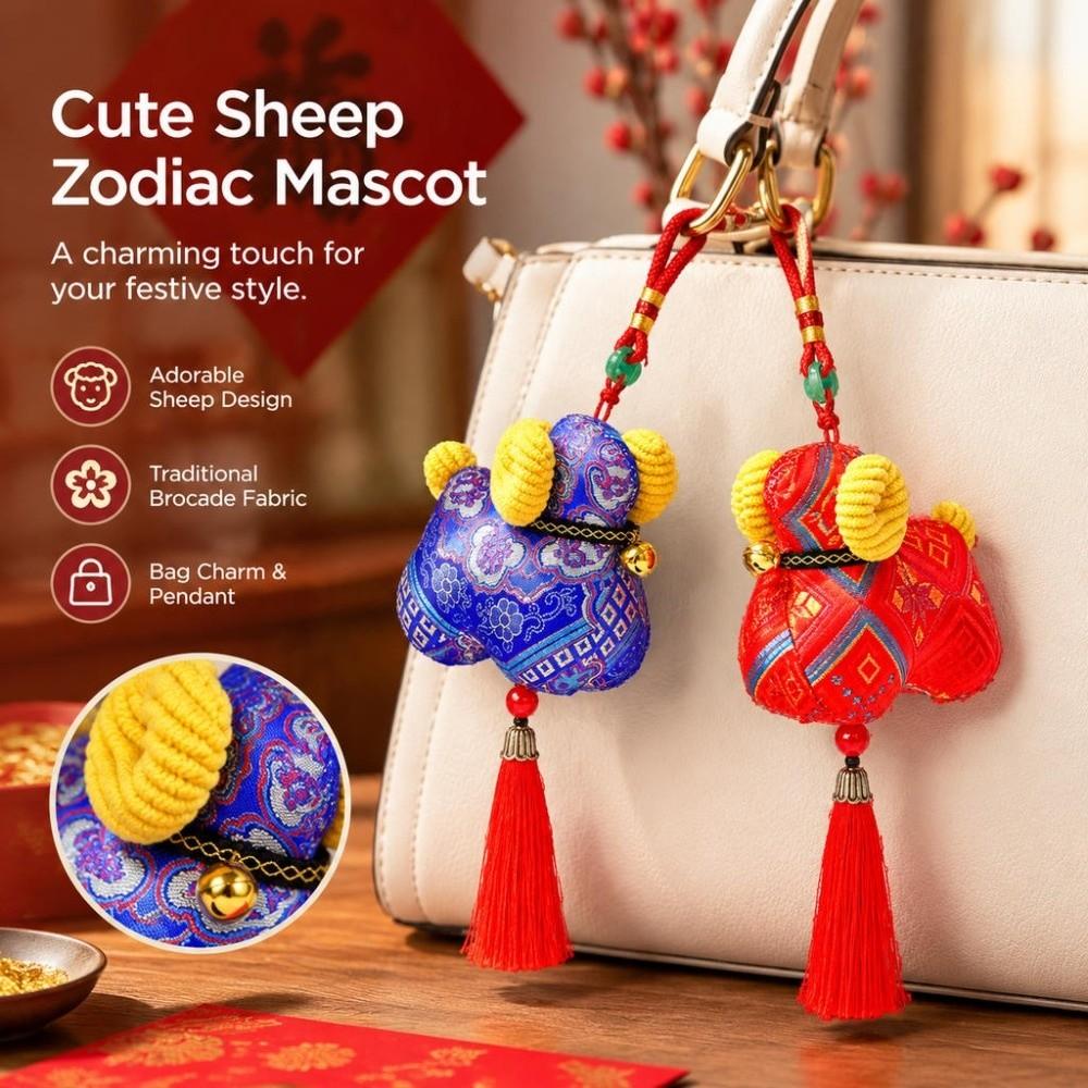 Zodiac Sheep Sheep Plush Doll Polyester Fiber Bag Charm Festive Vibe Key Pendant New Year Use