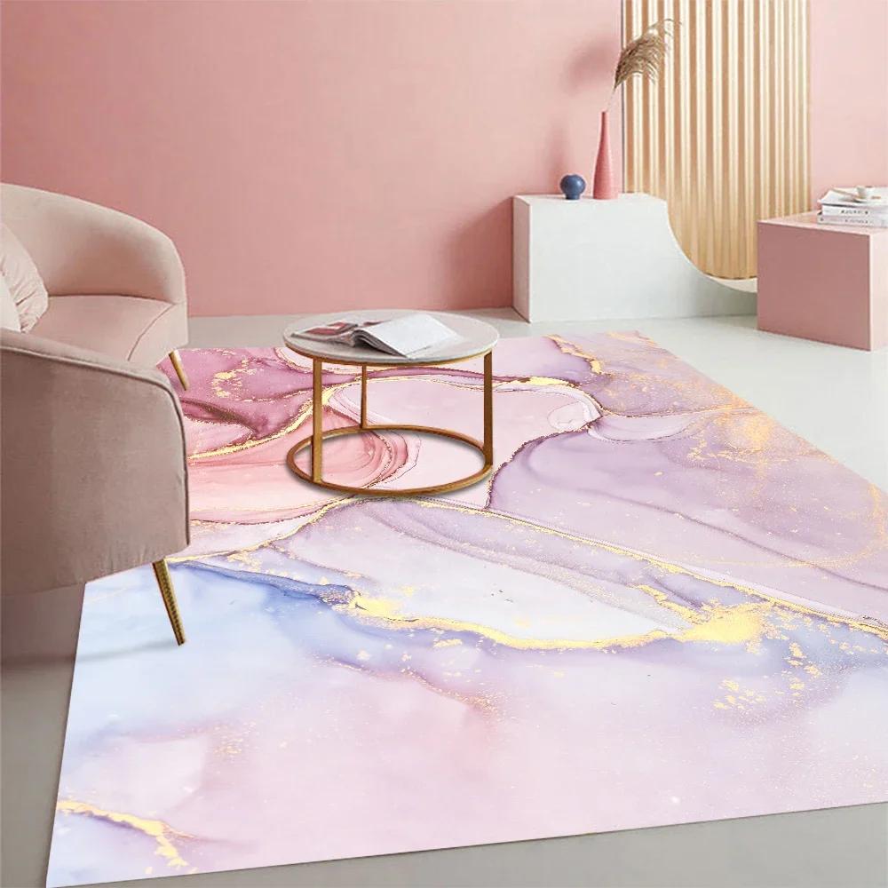 Pink Marble Ink Painting Pattern Non-slip Floor Mat Geometric Optical Doormat Living Room Decor Rug Bedroom Carpet Decoration