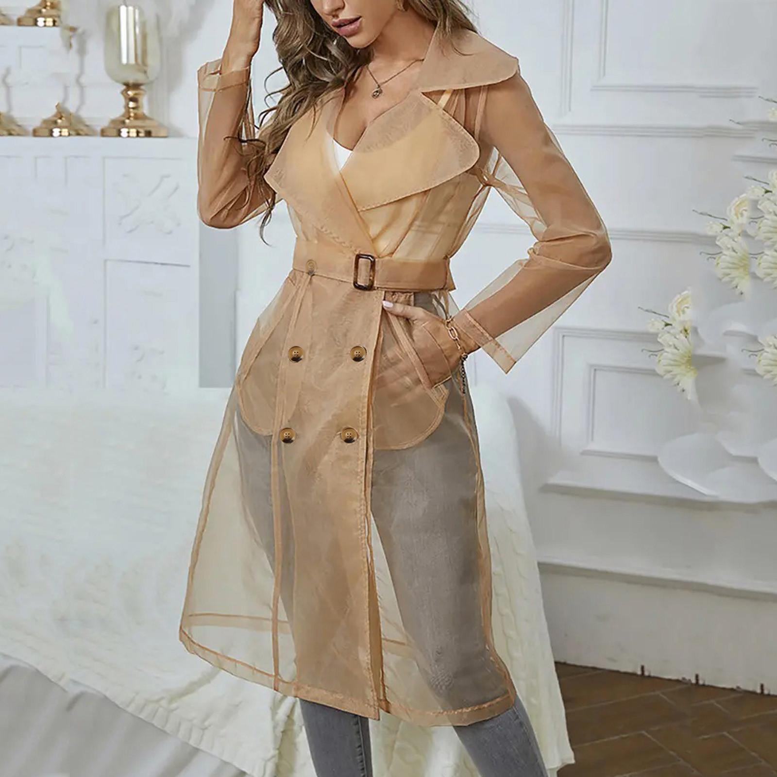 

Korean Fashion Women Mesh Jacket Puff Sleeve Sunscreen Shirt Net Yarn See Through Spring Summer Lace-up Long Shirt Thin Coat XS білий