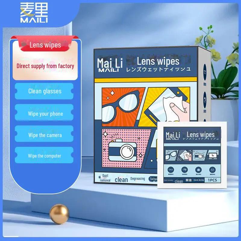Mai Li Lens & Screen Cleaning Wipes - Descartáveis, Secagem rápida, Antiembaçantes e Desinfetantes