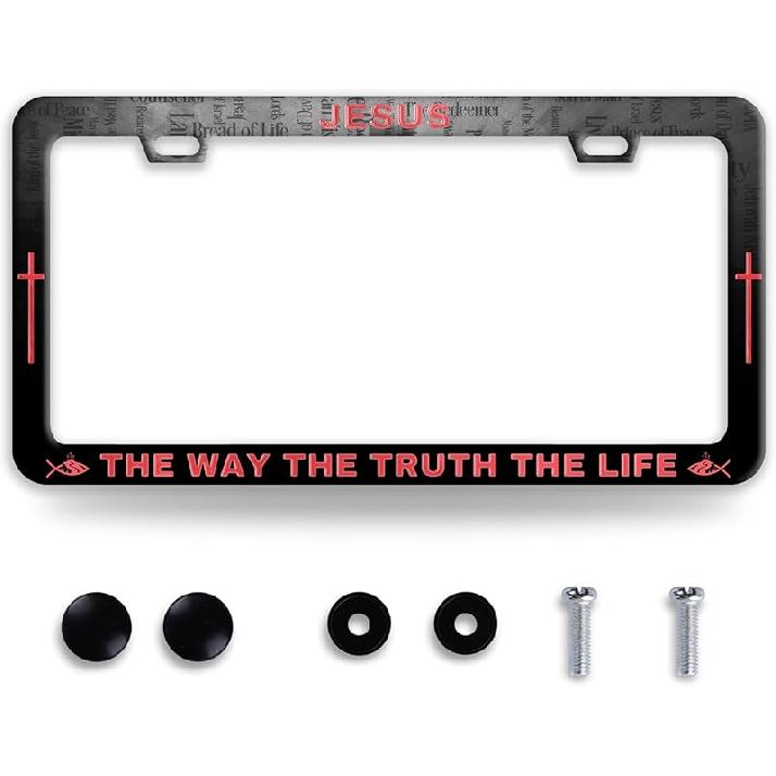 Line Art Flowers License Plate Frame Beautiful Floral License Plate Frames Funny Stainless Steel Accessories Cars Decor With 2 Holes And Screws Fits