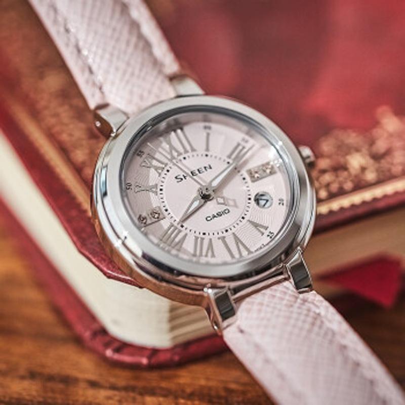 Casio CASIOSHEEN Series Simple Casual Fashion Quartz Movement Leather Strap Japanese and Korean Watch Women's Watch Pink Dial SHE-4029L-4A