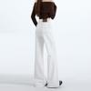 Spring Summer Off White Embroidery High Waist Slim Flare Floor Wide Leg Elastic Denim Pants For Ladies Casual Pants Oversize Denim Trousers