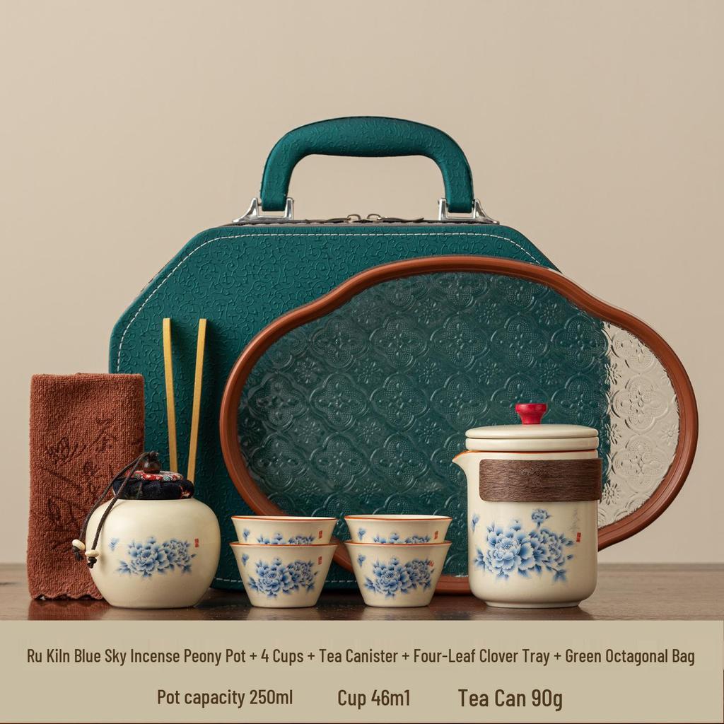 Elegant Travel Tea Set: Ru Kiln Ceramic Teapot & Cups for Business Customization
