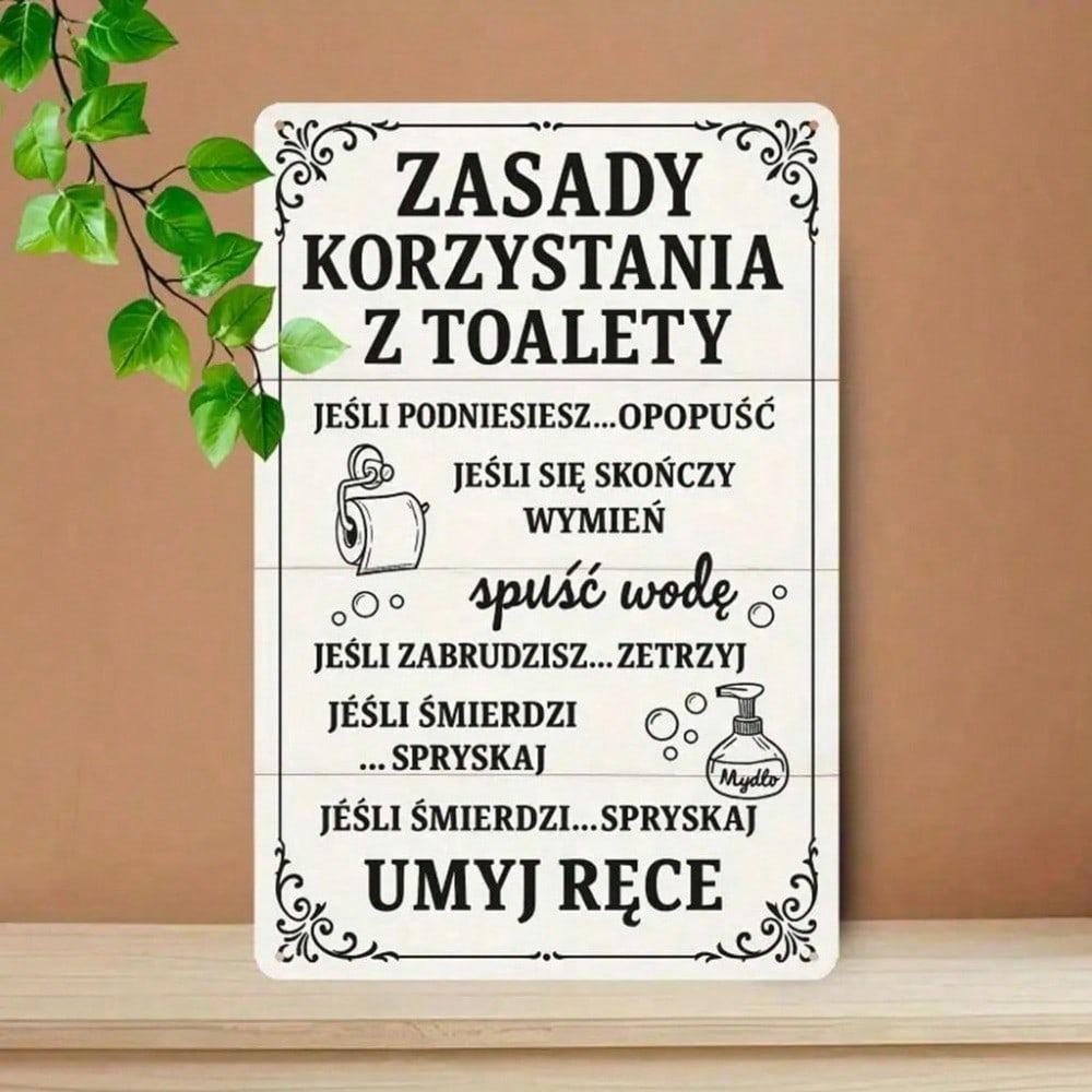 Vintage Polish Toilet Rules Metal Sign 7.8x11.8 Inch, Humorous Bathroom Wall Art, Rustic Iron Plaque