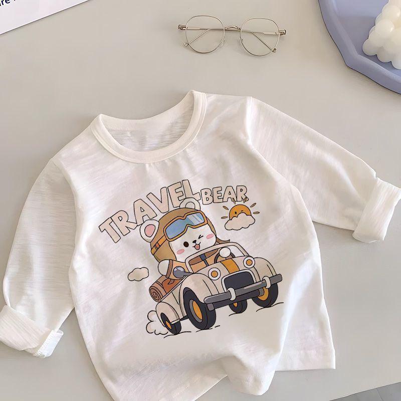 Barn Långärmad Bomulls-T-shirt - Koreansk Stil, Vår/Höst, Godisfärg, Trendig Enfärgad Topp för Pojkar & Flickor