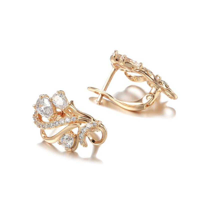 Luxury Designer  Rose Gold Color Dangle Earrings For Women Fashion Jewelry  Natural Zircon Flower Vintage Earrings