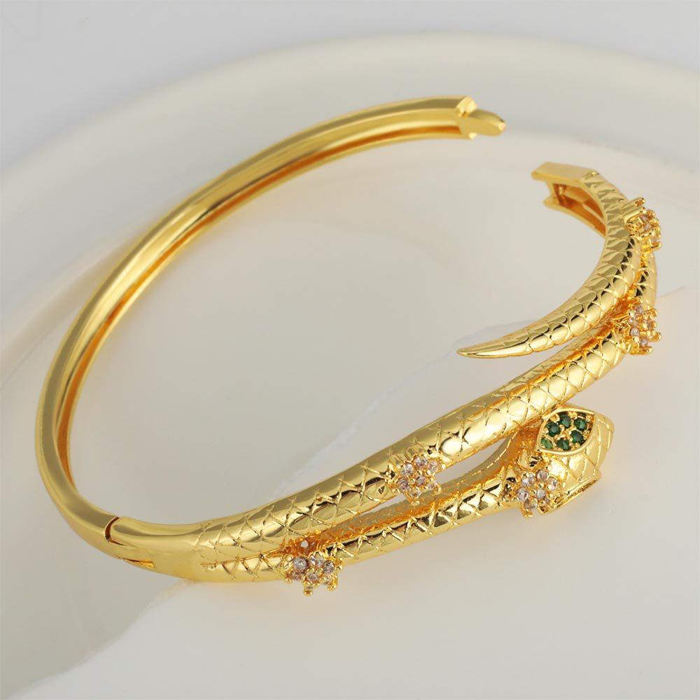 18K Gold Plated Copper Colorful Zircon Exaggerated Snake Vintage Bracelet for Women