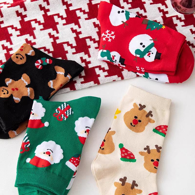 1/4 Pairs Christmas Socks Soft Women Colorful Cotton Socks Autumn/Winter Thick Knit Warm Socks
