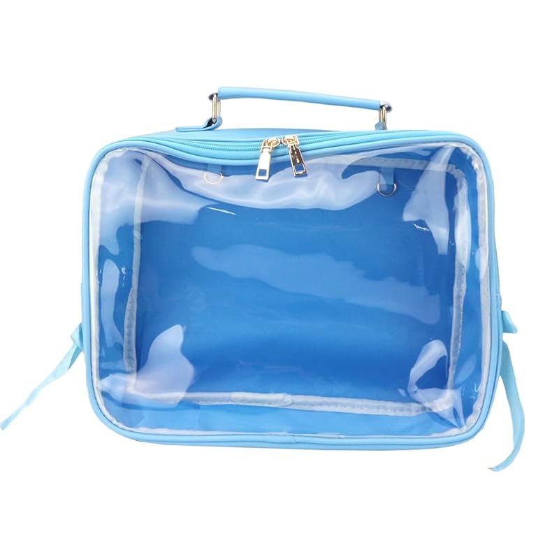 

[o-waki] front clear backpack ita bag 3WAY with window Shoulder bag handbag fastener tin badge Ackey Otakatsu live (blue)
