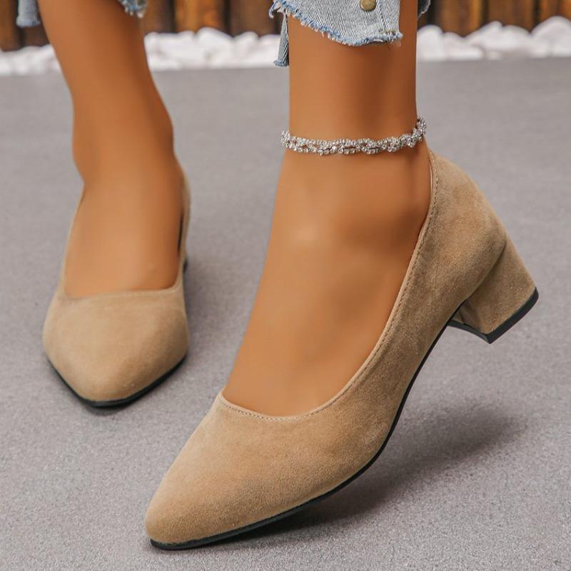 Big Women Suede Leather Shoes High Heels Ladies Dress Work Shoes Slip On Pumps Woman Square Heels Wedding Shoes