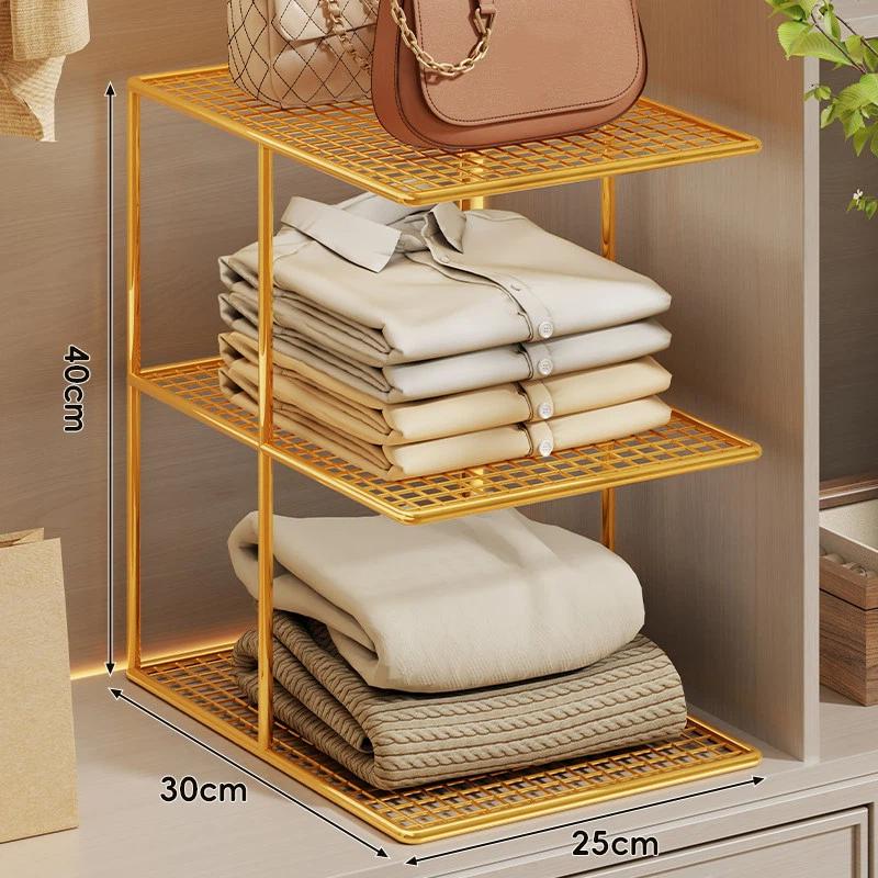 Efficient Metal Mesh Storage Rack Multi Tier Closet Shelf for Wardrobe