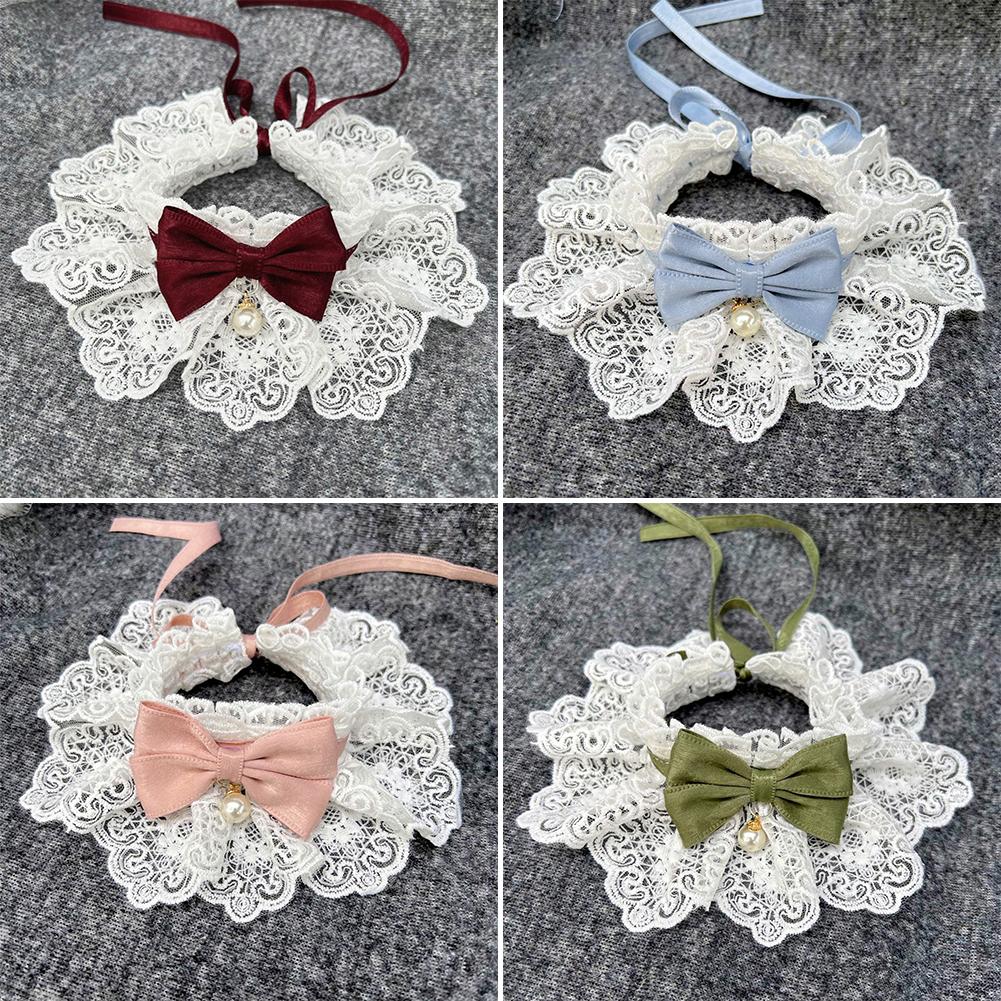 Lace Bowknot Pearl Collar Cat Dog Neckerchief Pet Cats Kitten Dog Puppy String Bib Necklace Necktie Neck Strap Scarf Accessories