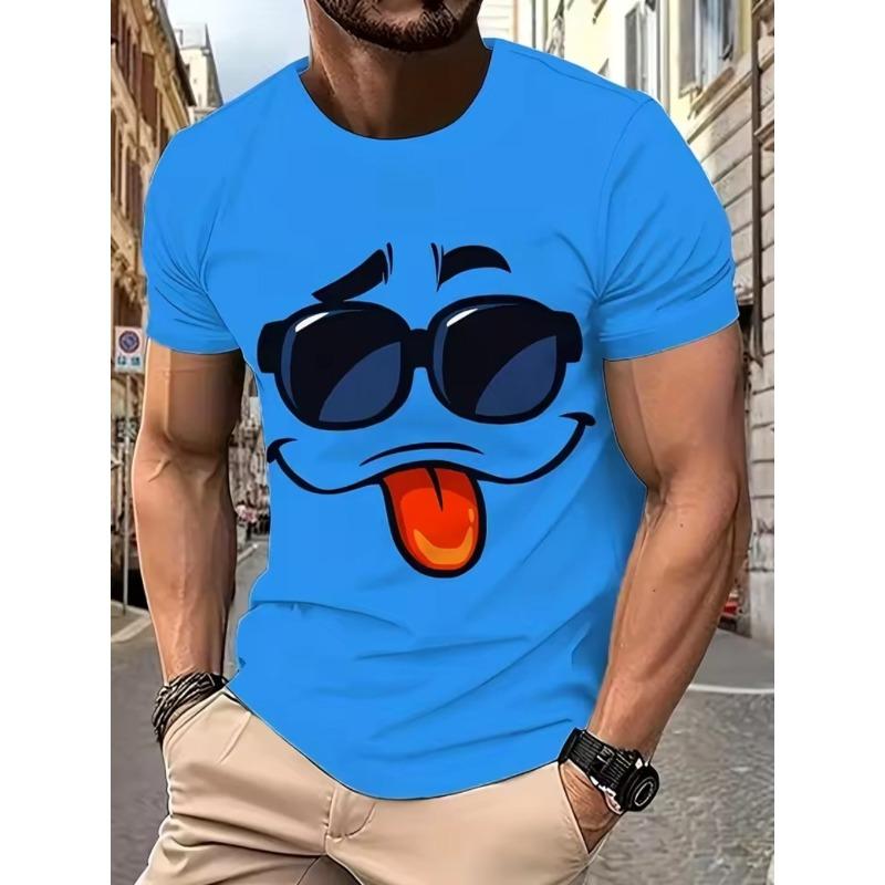 Men's Summer Plus Size Comfortable Casual 3D Unique Expression Printed T-shirt- Soft Medium Stretch Polyester Fabric Summer Mens Relaxed Fit Clothing