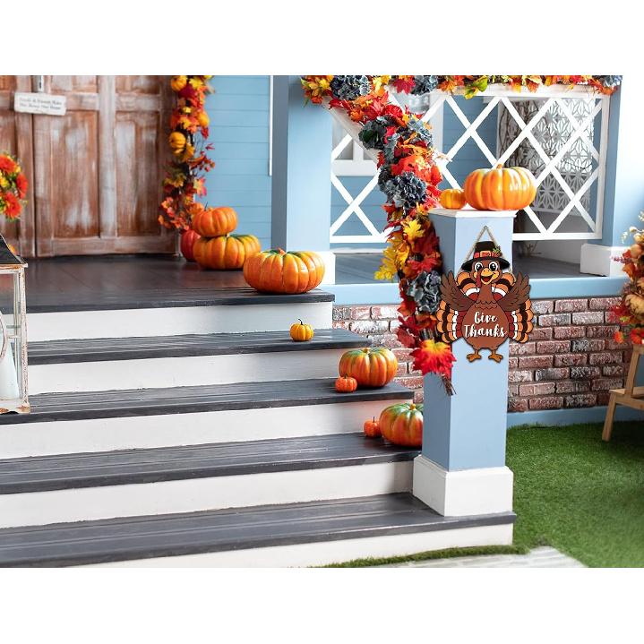 Thanksgiving Turkey Door Decorations Welcome Thanksgiving Wreaths for Front Door Wood Give Thanks Turkey Sign for Home Autumn Fall Harvest Indoor