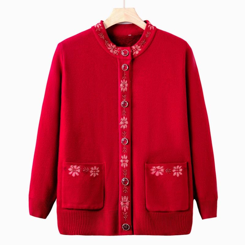 Grandma autumn knitted sweater jacket women middle-aged and elderly mother autumn and winter new cardigan sweater set elderly clothes