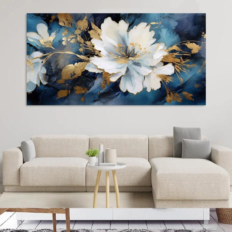 Blue White Flower Boho Large Size Long Poster Wall Art Canvas Modern Painting Print Picture Living Room Home Interior Decor