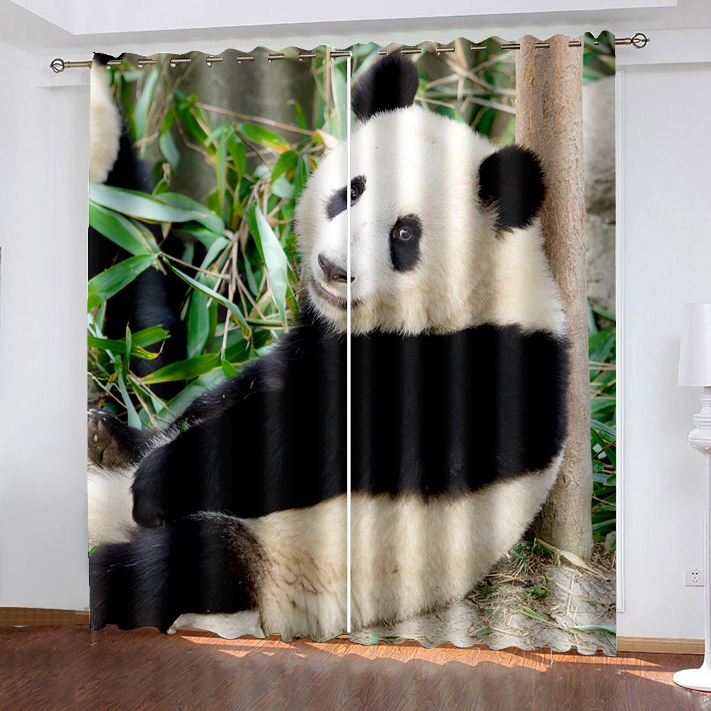Cartoon panda climbing bamboo playing on the ground rolling curtains, children's home bedroom living room shade curtains, a set