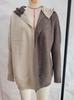 Color Block Hooded Knit Cardigan - Women's Mid-Length Outerwear for Autumn/Winter 2025