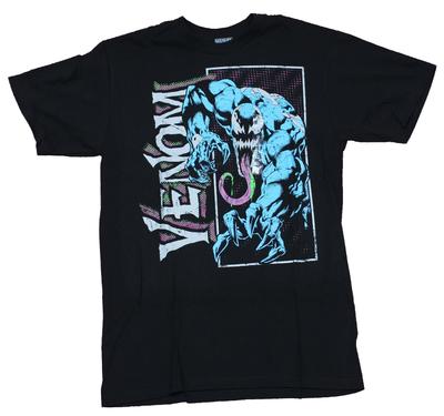 Venom Adult New Tshirt  Attacking Venom In Box By Vertical Name