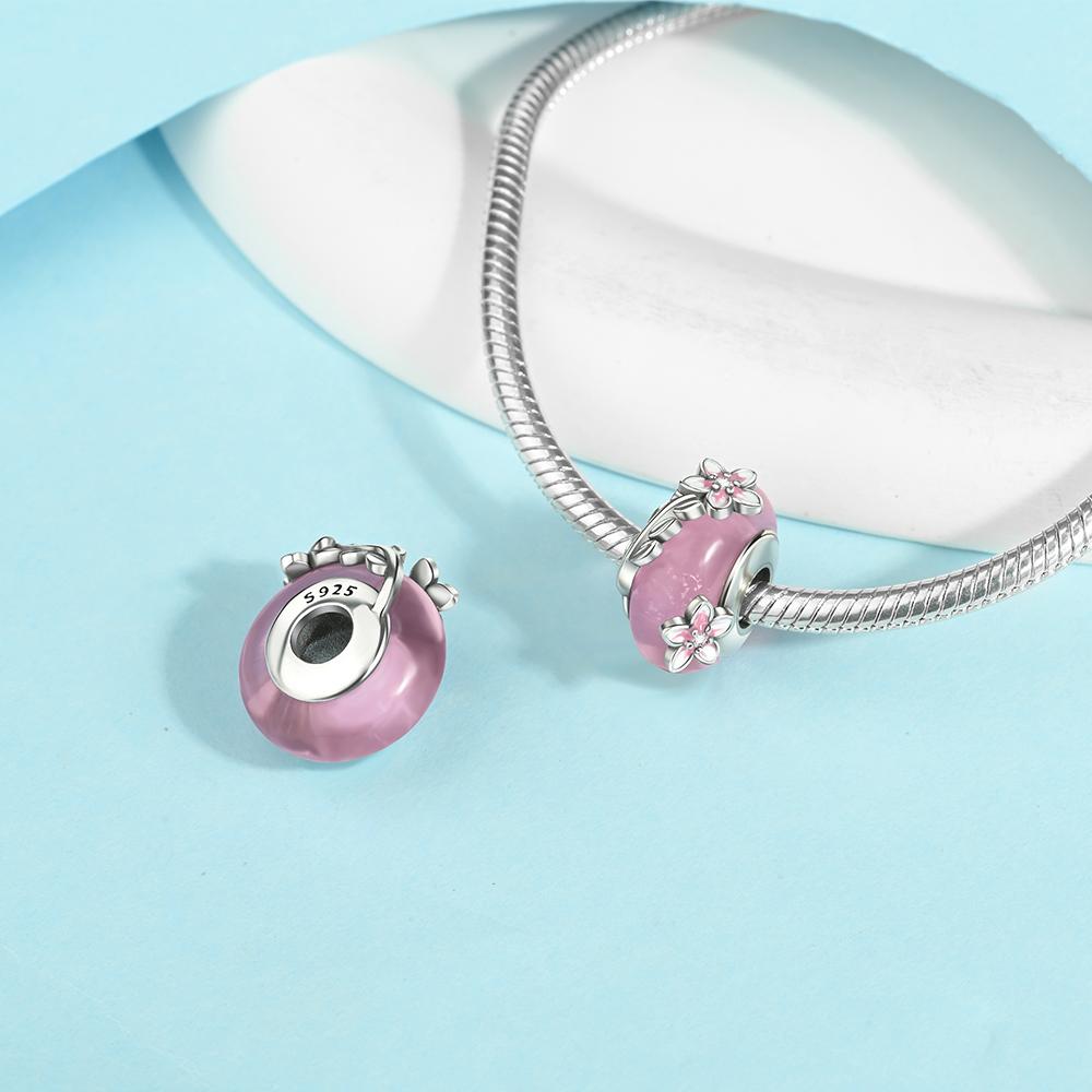 New Copper Colorful Flower Murano Glass Charm Fit Original Bracelet Necklace Heart Murano Glass Diy Fine Jewelry