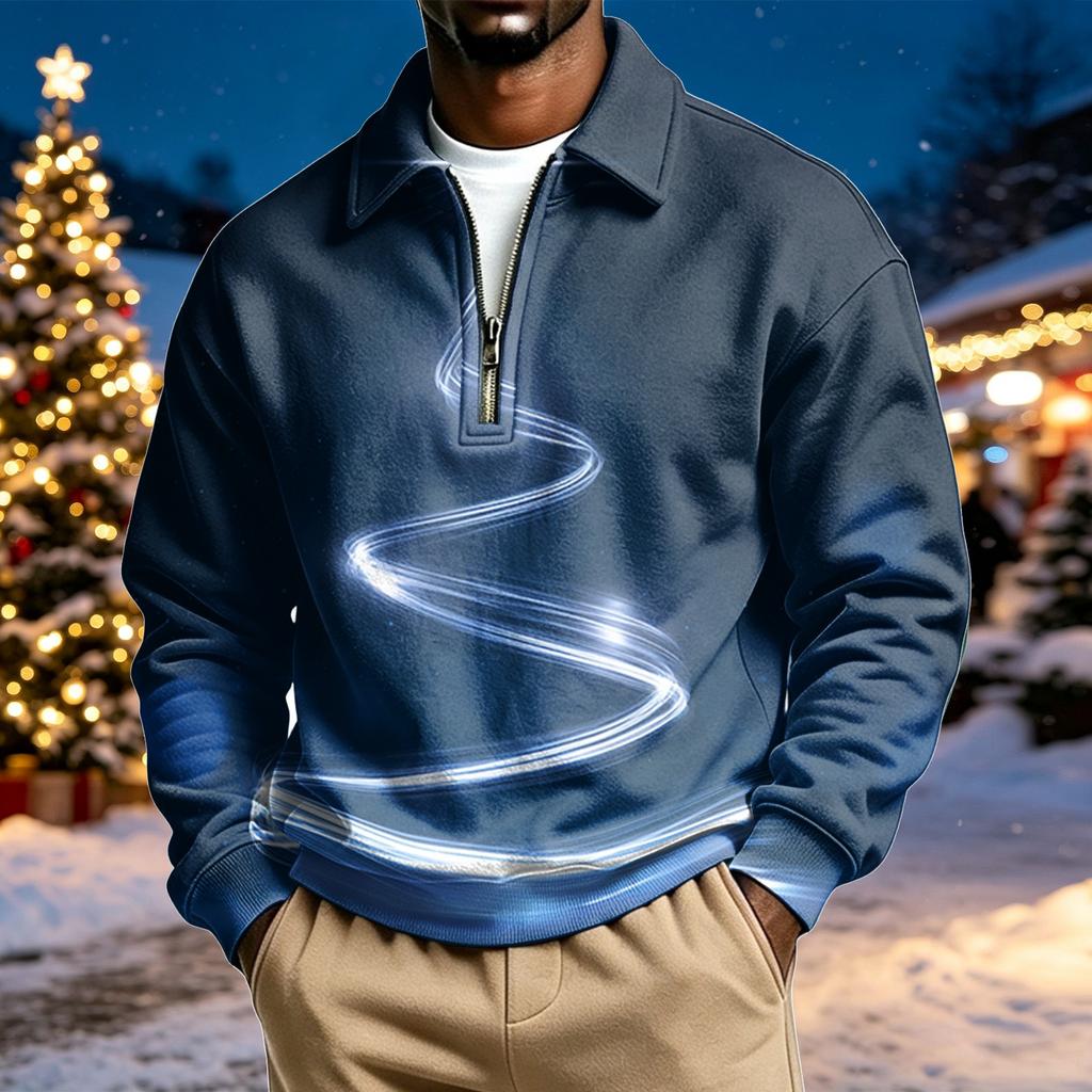 Herren Casual Pullover Sweatshirt mit Kragen und Langarm, Weihnachtsaufdruck