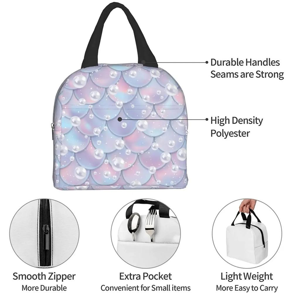 Ocean Mermaid Scales Insulated Lunch Bag for Women Leakproof Thermal Lunch Box for Girls Kids Cooler Bag Reusable Bento Tote Bag
