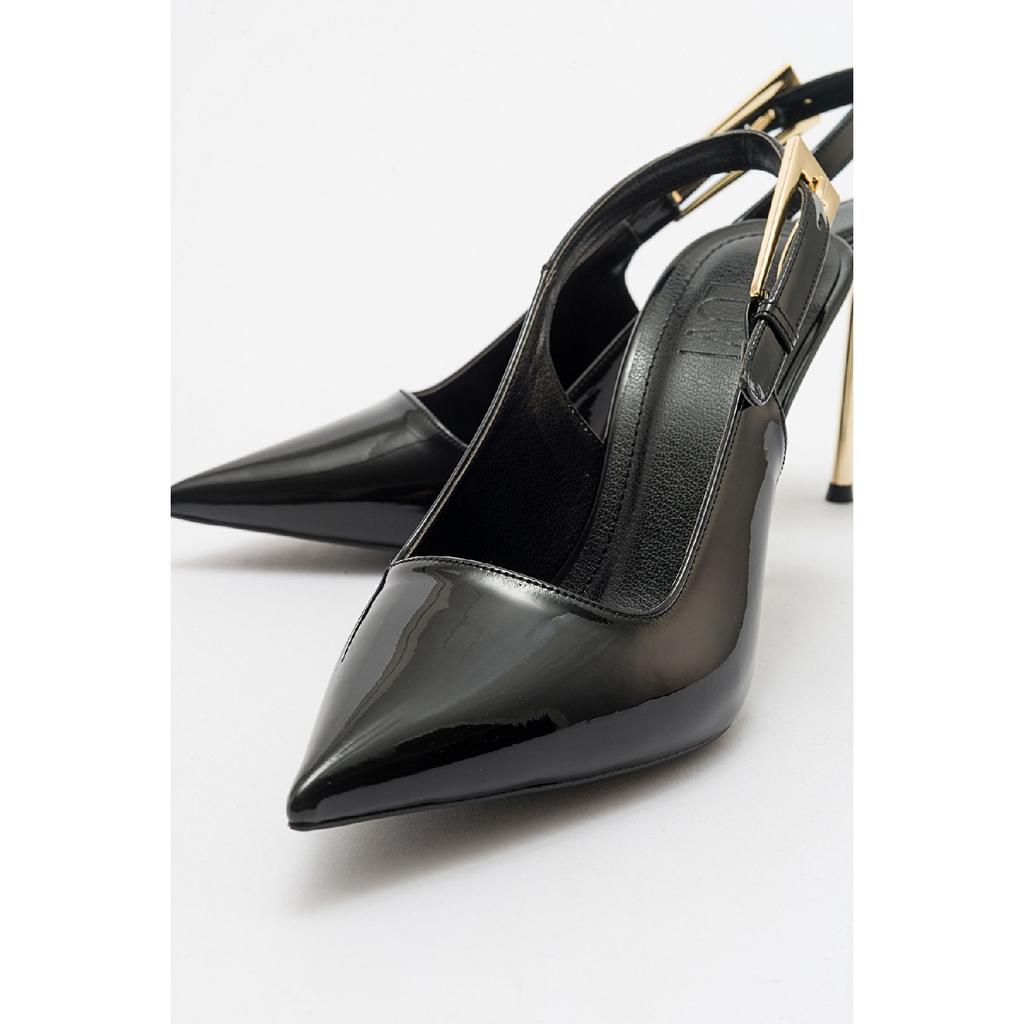 Labin Claret Red Patent Leather Buckle Women's High Heeled Shoes