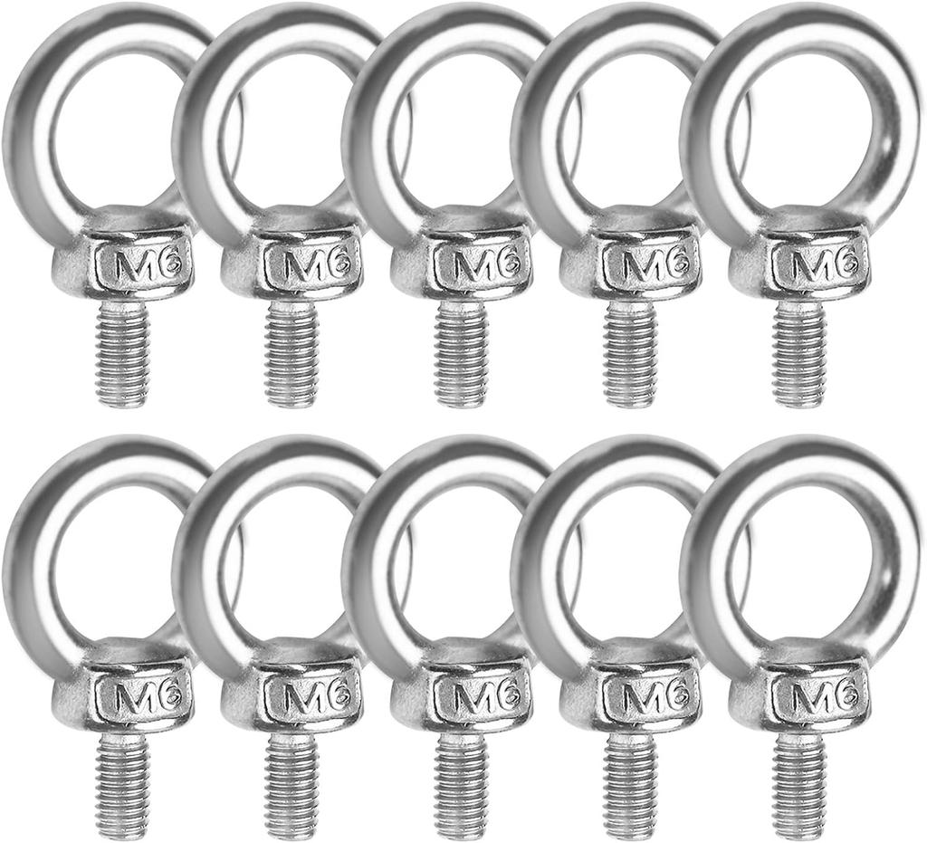 Set of 10 M6 12mm Eye and Bolts with M6 Female and for Fixing and Stainless for Rope and Wire Bolts, Screws, Threads, Nuts, Screws, Hanging, Steel,