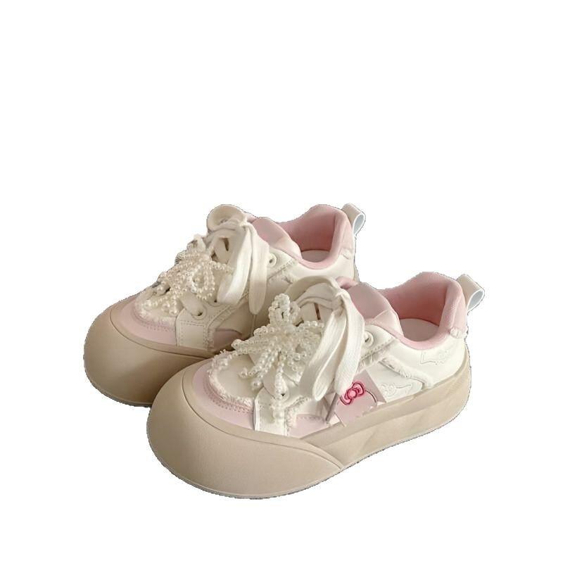 Student Bow Versatile Casual Sports Board Shoes Women's 2025 New Shoes Platform White Shoes Bread Shoes