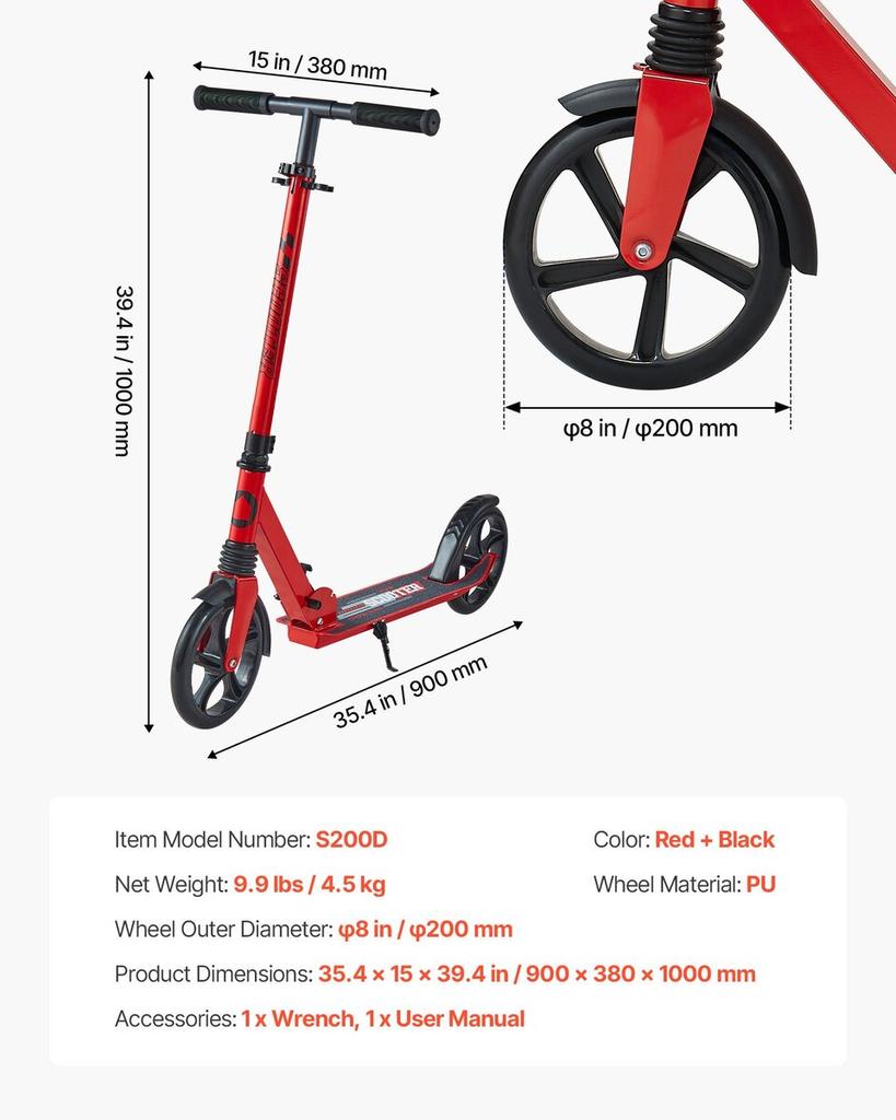 Kick Scooter for Kids Ages 8+, Teens & Adults, 2-Wheel Toddler Scooter with Adjustable Height Handlebar, Wide Anti-Slip Deck, Foldable Lightweight for