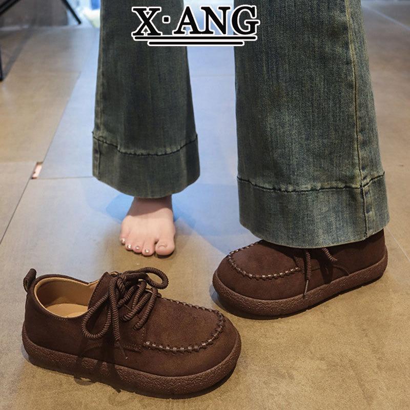 Cowhide version ultra-soft sole all-inclusive new autumn shoes women's casual lace-up single shoes women