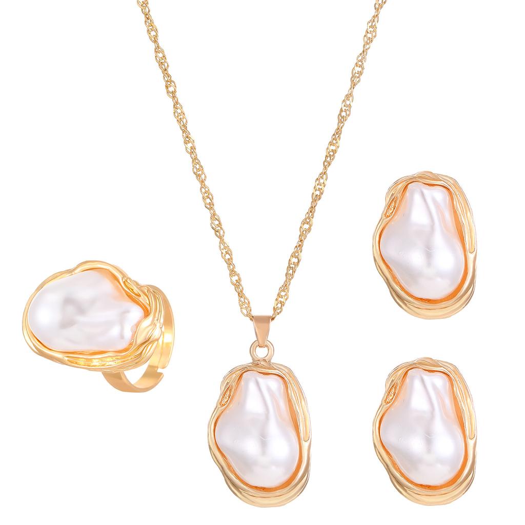 European and American Baroque Special-shaped Pearl Set Jewelry Women's High-end Necklace, Stud Earrings, Bracelet Collar