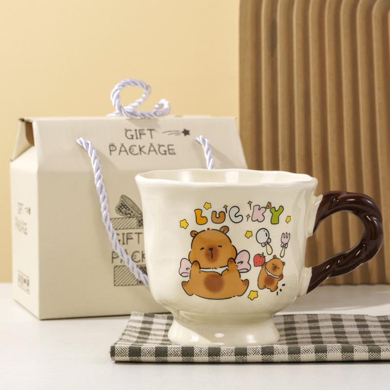 Buddhist Kapibala Ceramic Cup High-Pretty Capybara Mug with Spoon Cute Student Water Cup Couple Souvenir