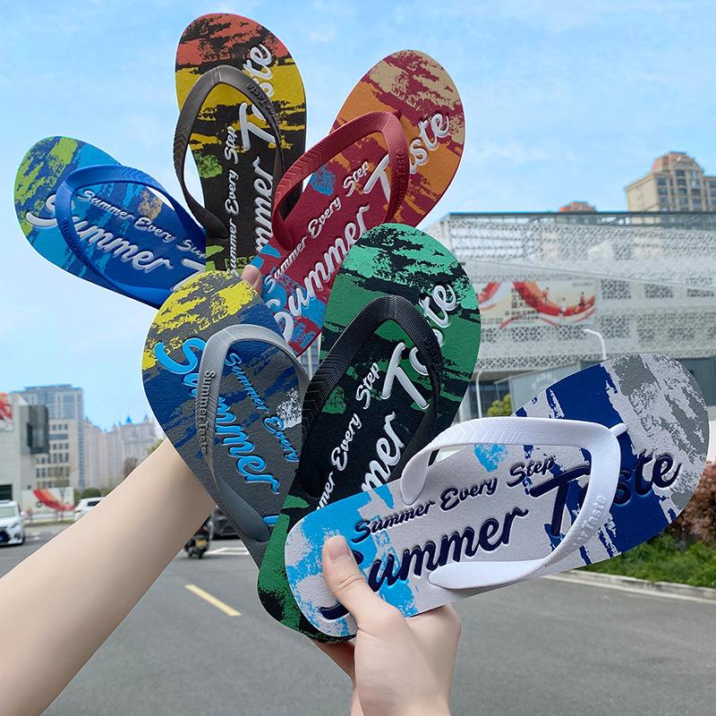 New graffiti flip-flops men's summer fashion outer wear men's foot pins non-slip slippers trendy beach sandals